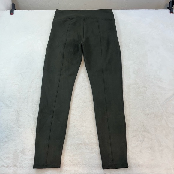 Spanx Faux Suede Leggings in Deep Green Womans Size LG Pull On Center Seam  - Picture 6 of 13